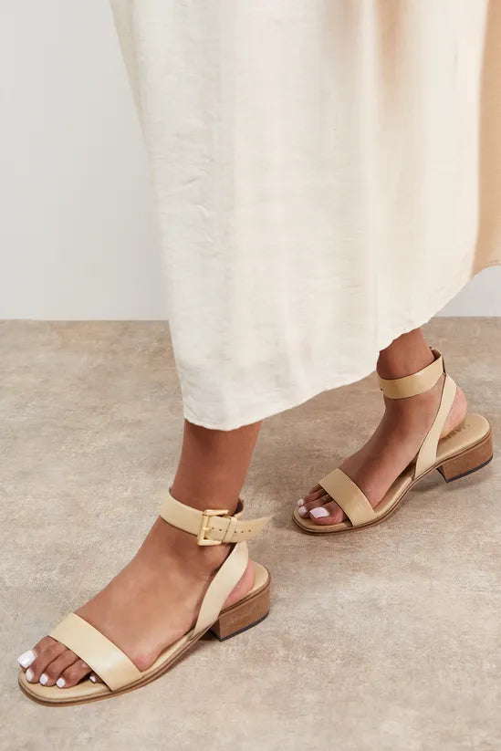 Gracie Leather Low Stacked Heeled Sandals