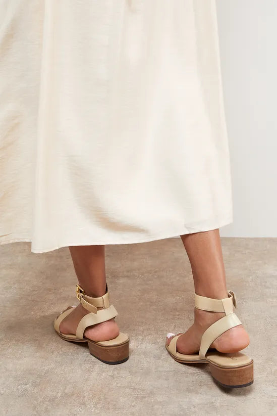 Gracie Leather Low Stacked Heeled Sandals