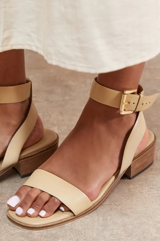 Gracie Leather Low Stacked Heeled Sandals