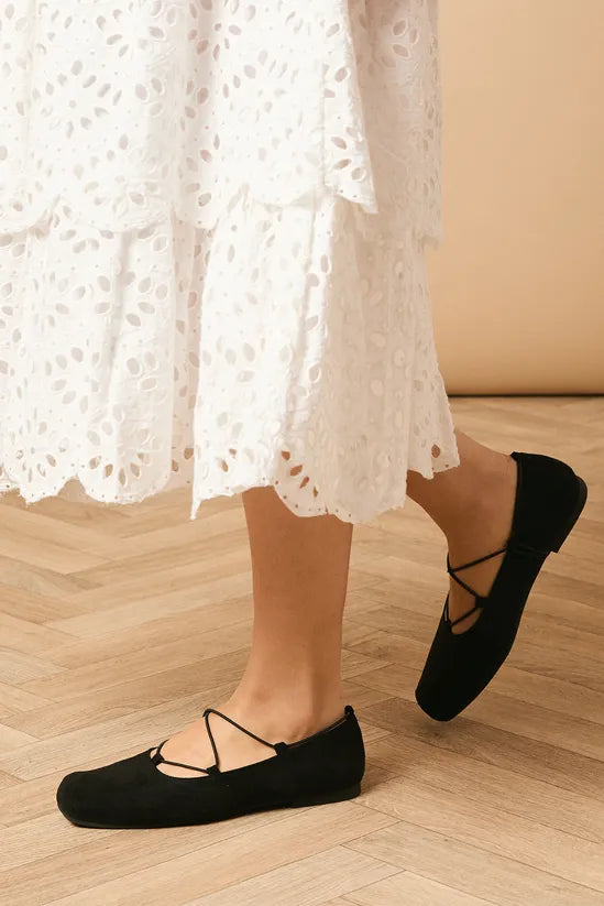 Damarra Elasticated Faux Suede Square Block Toe Ballet Pumps
