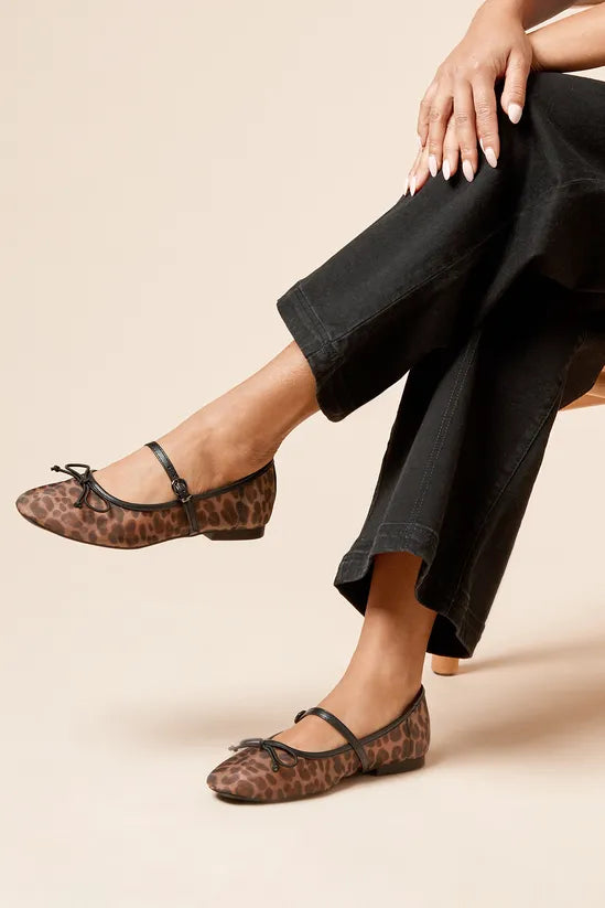 Gracelynn Leopard Mesh Mary Jane Ballet Pumps