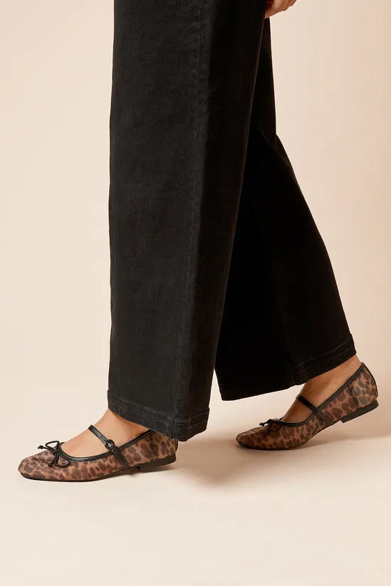 Gracelynn Leopard Mesh Mary Jane Ballet Pumps